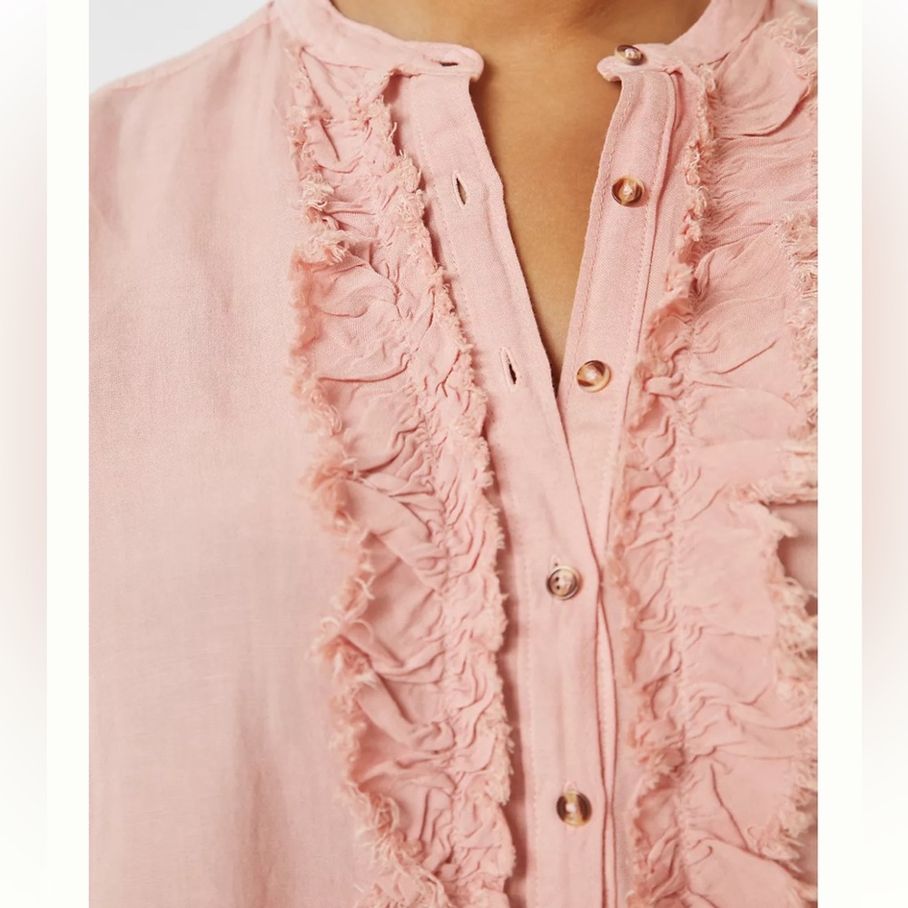 Anthropologie Pilcro linen blend Ruffled Placket Shirt peach - Picture 4 of 13